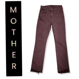 Mother The Stunner Zip Ankle Step Fray Jeans Maroon Straight Leg sz 25 0 XS ECU
